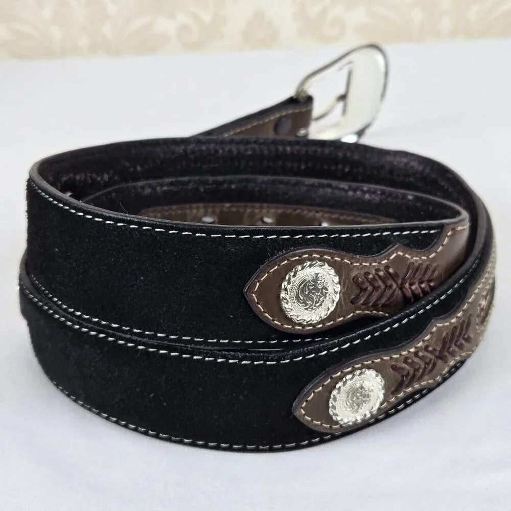 Nocona Belt Co Men's Size 40 Leather Western Belt Black Brown Woven Concho